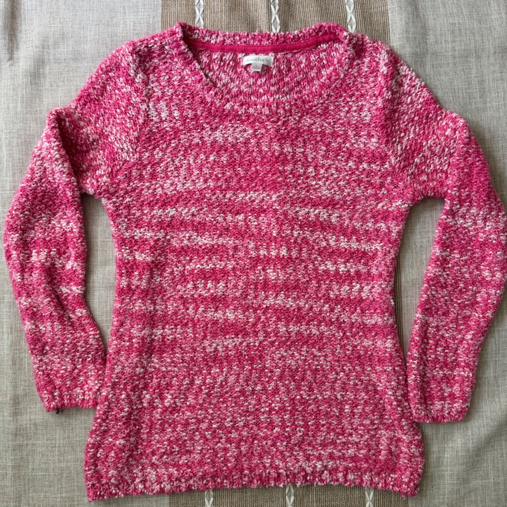 Charming‎ Charlie Pink White Marled Knit Sweater Womens Large Crew Neck